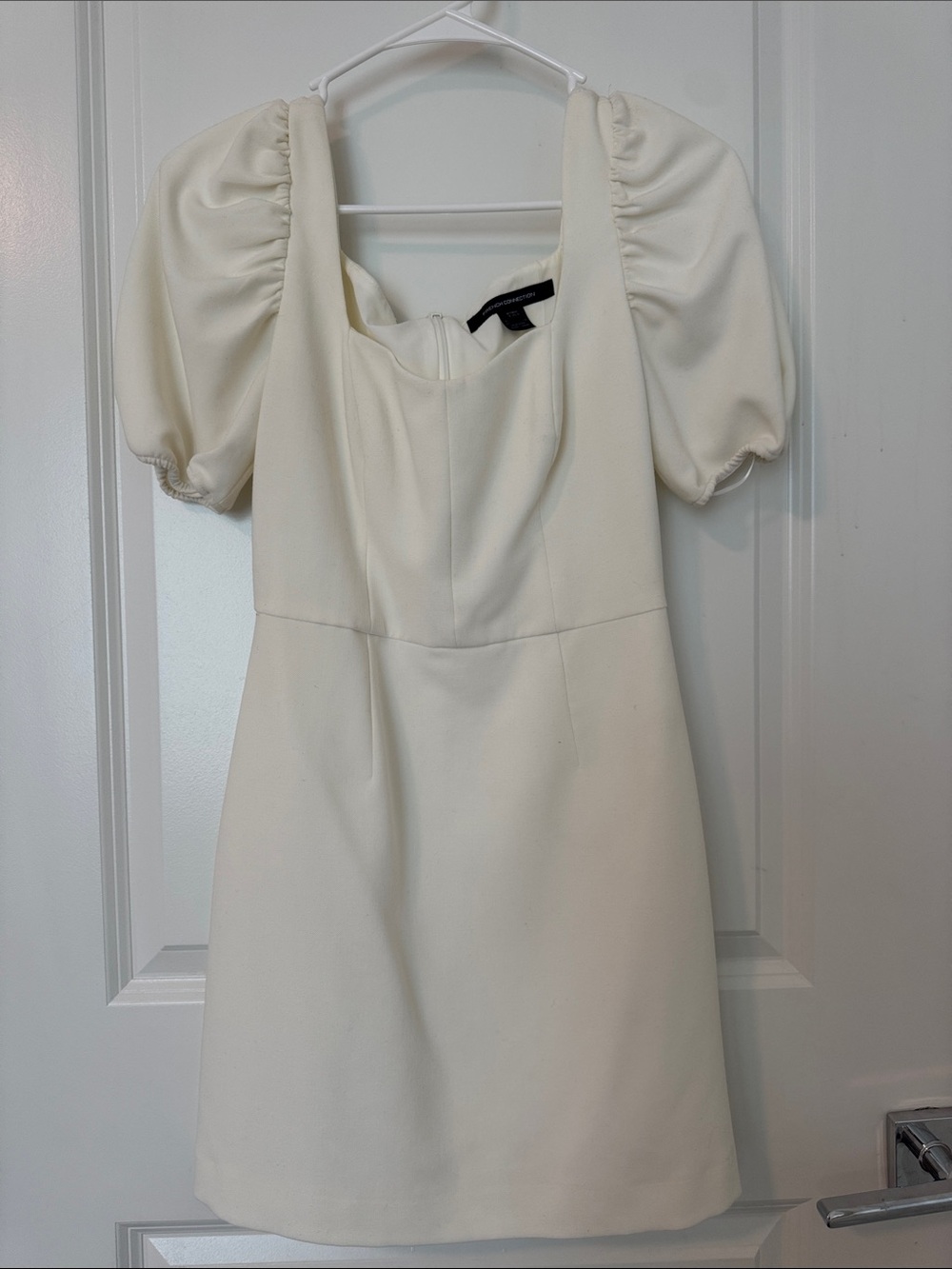 French Connection Ivory Puff-Sleeve Mini Dress Double Lined Women US 4
